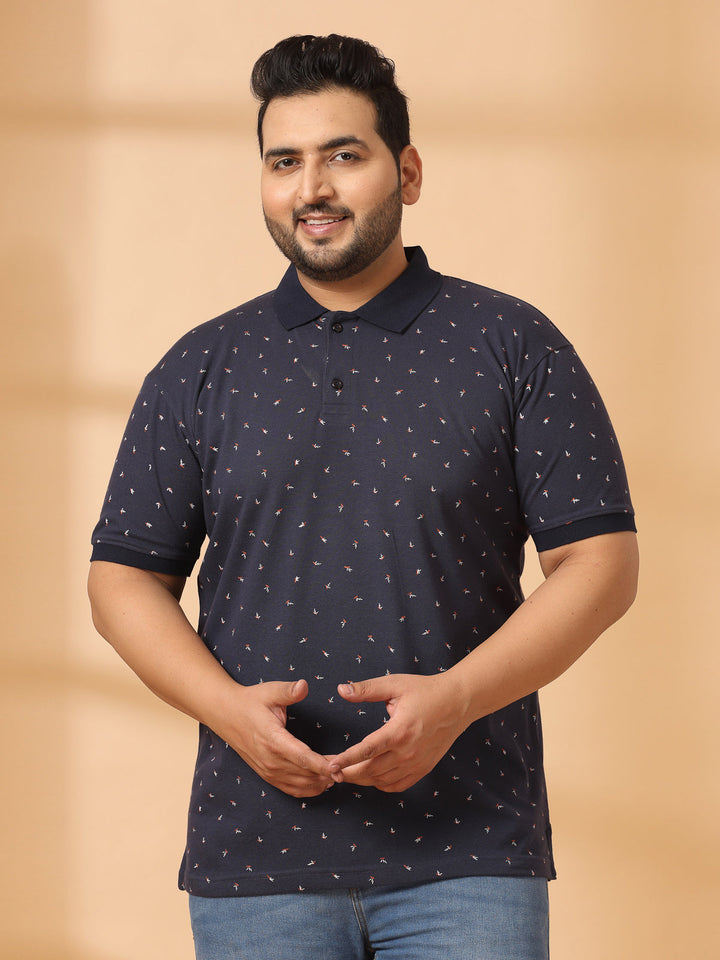 Plus Size Men Polka Dot Printed Polo Collar T-shirt
