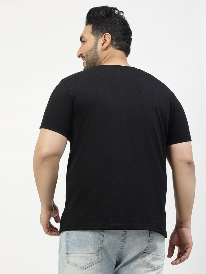Plus Size Men  Black Typography Printed T-shirt