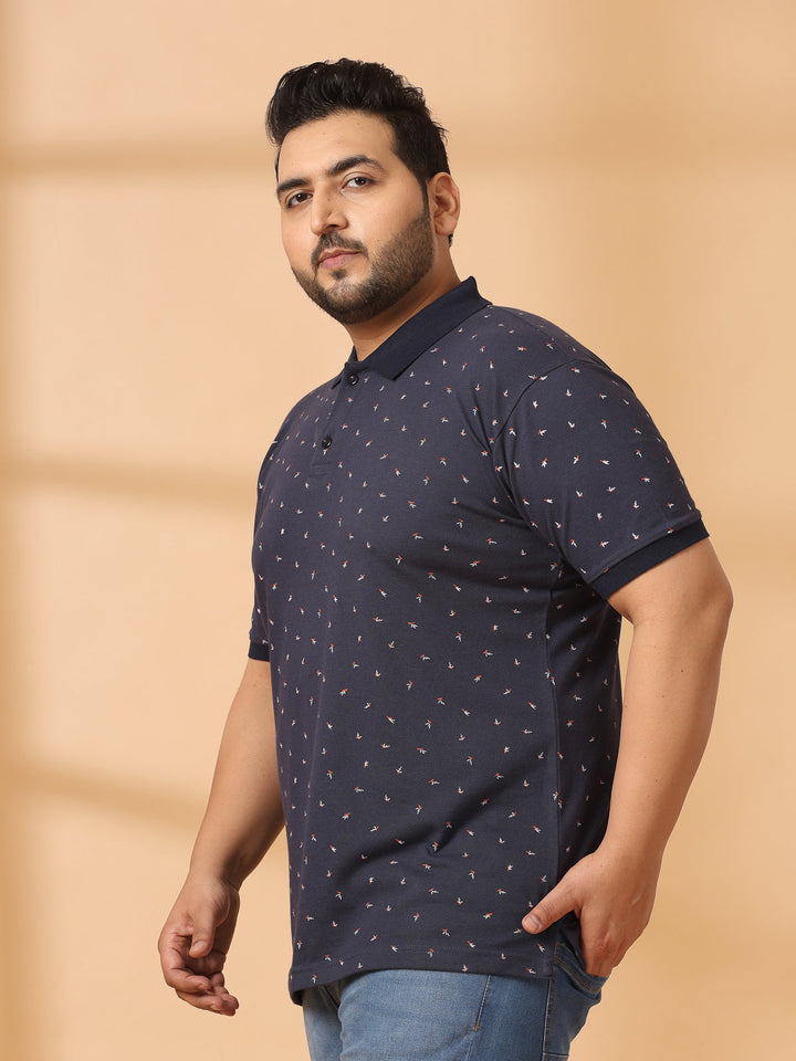 Plus Size Men Polka Dot Printed Polo Collar T-shirt