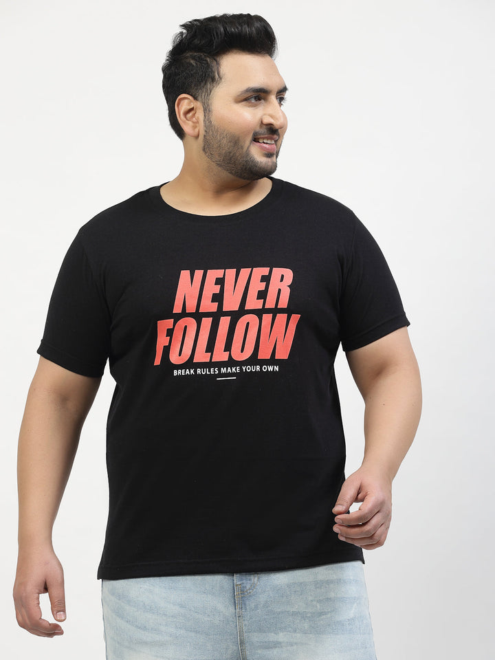 Plus Size Men  Black Typography Printed T-shirt