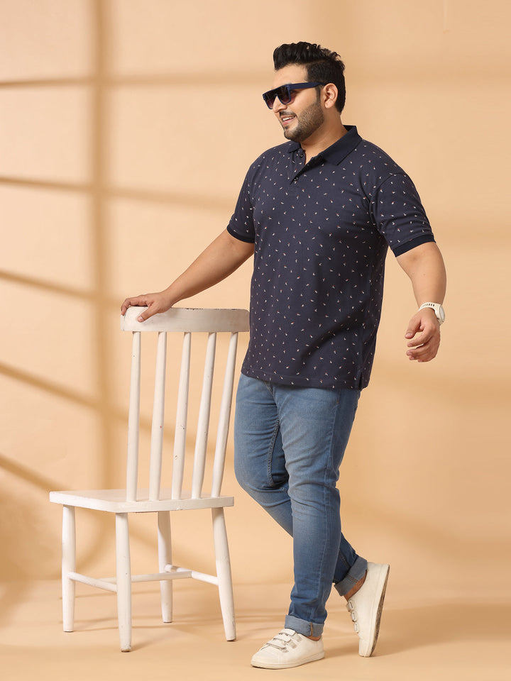 Plus Size Men Polka Dot Printed Polo Collar T-shirt