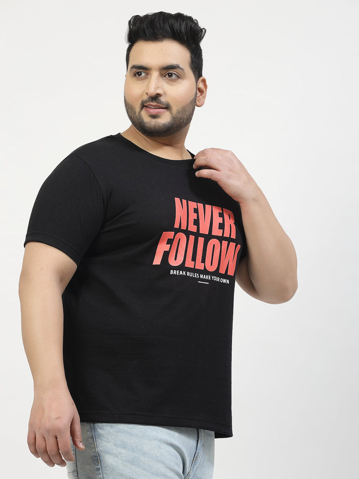 Plus Size Men  Black Typography Printed T-shirt