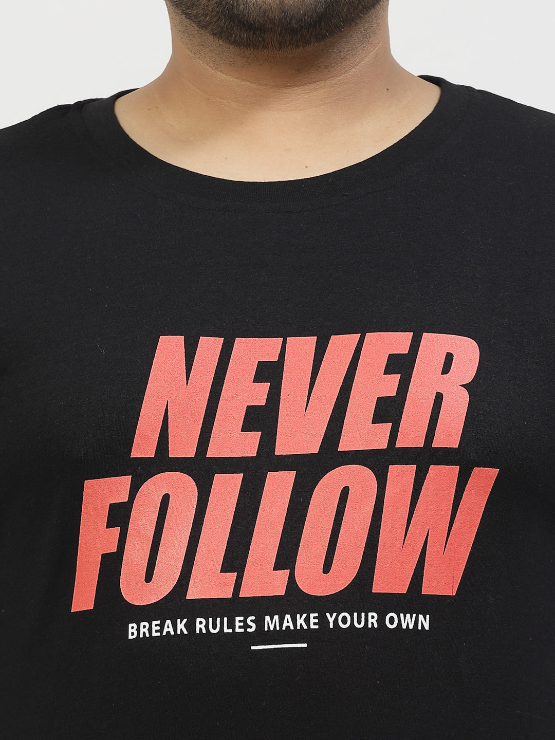 Plus Size Men  Black Typography Printed T-shirt