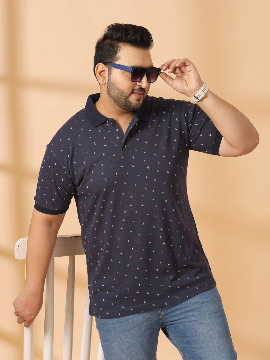 Plus Size Men Polka Dot Printed Polo Collar T-shirt