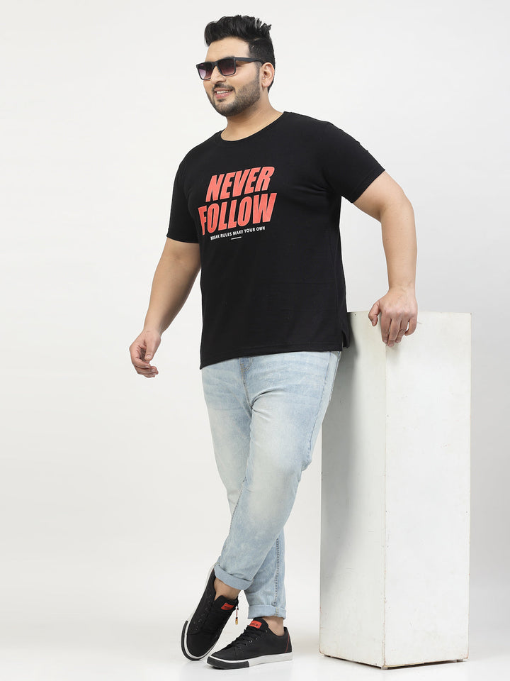 Plus Size Men  Black Typography Printed T-shirt
