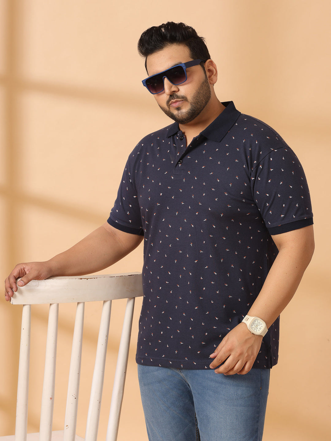 Plus Size Men Polka Dot Printed Polo Collar T-shirt