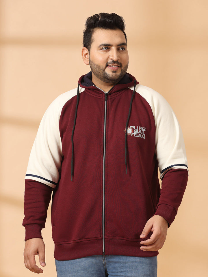 Plus Size Men Solid High Neck Cotton Front-Open Sweatshirt