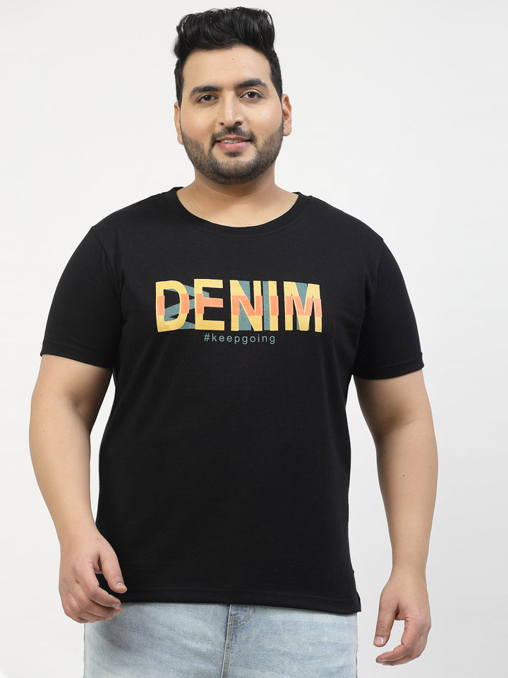 Plus Size  Typography Printed Round Neck Short Sleeves Cotton T-shirt