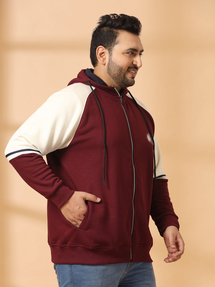 Plus Size Men Solid High Neck Cotton Front-Open Sweatshirt