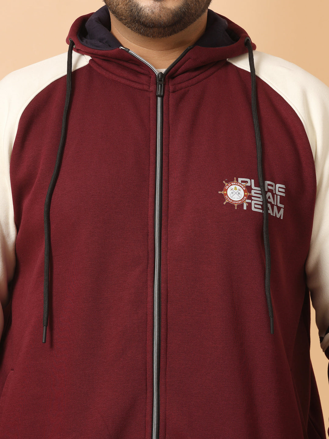 Plus Size Men Solid High Neck Cotton Front-Open Sweatshirt