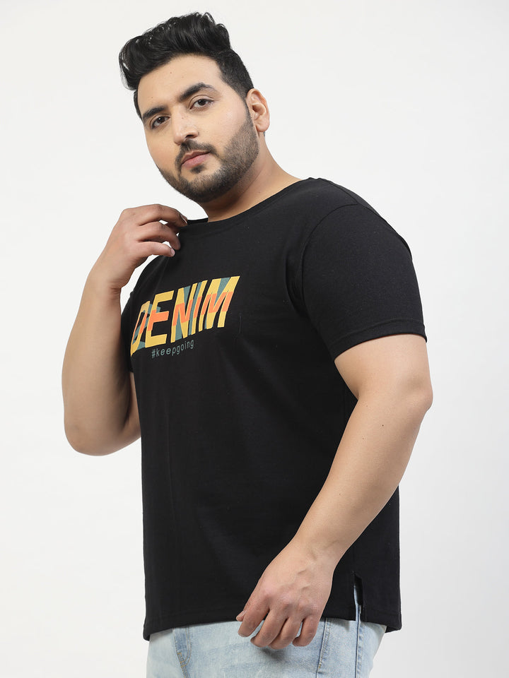 Plus Size  Typography Printed Round Neck Short Sleeves Cotton T-shirt