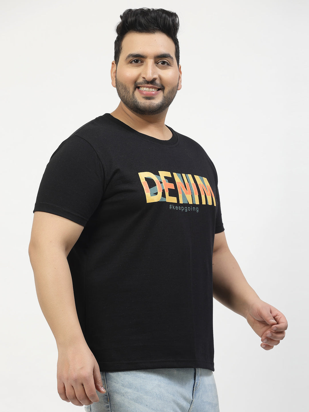 Plus Size  Typography Printed Round Neck Short Sleeves Cotton T-shirt