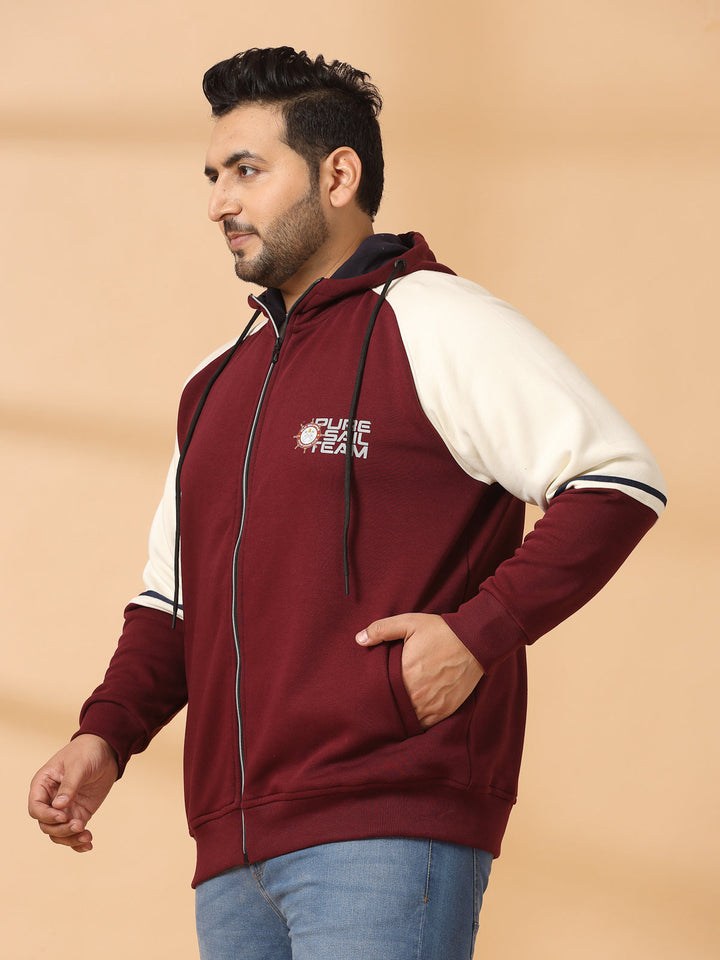 Plus Size Men Solid High Neck Cotton Front-Open Sweatshirt