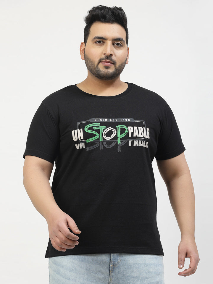 Plus Size  Typography Printed Round Neck Short Sleeves Cotton T-shirt