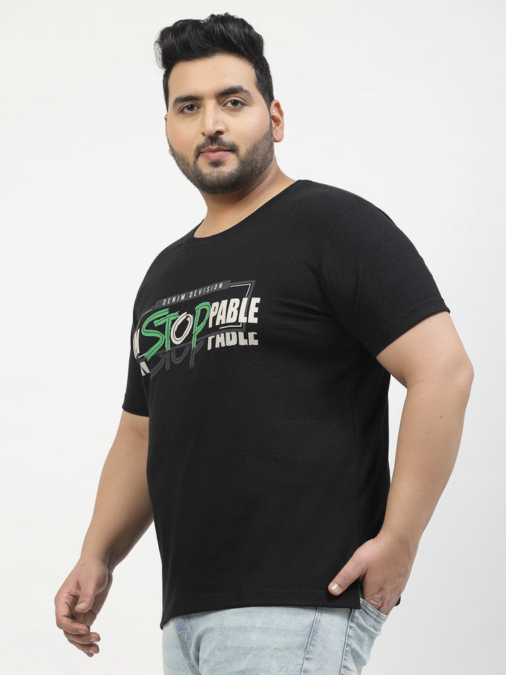 Plus Size  Typography Printed Round Neck Short Sleeves Cotton T-shirt