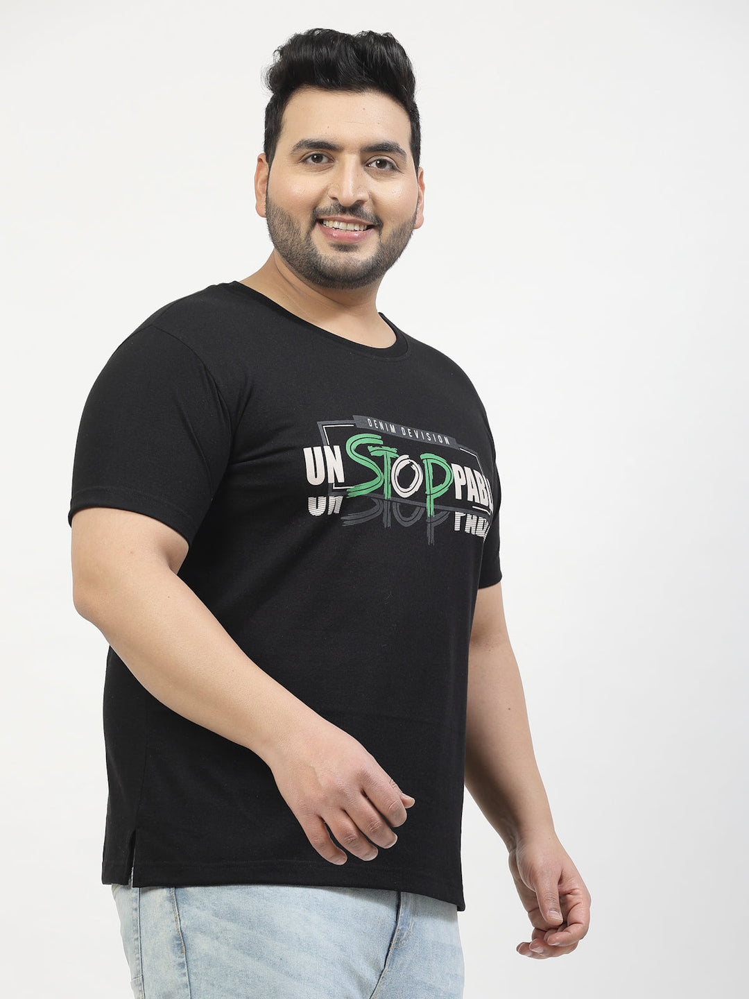 Plus Size  Typography Printed Round Neck Short Sleeves Cotton T-shirt