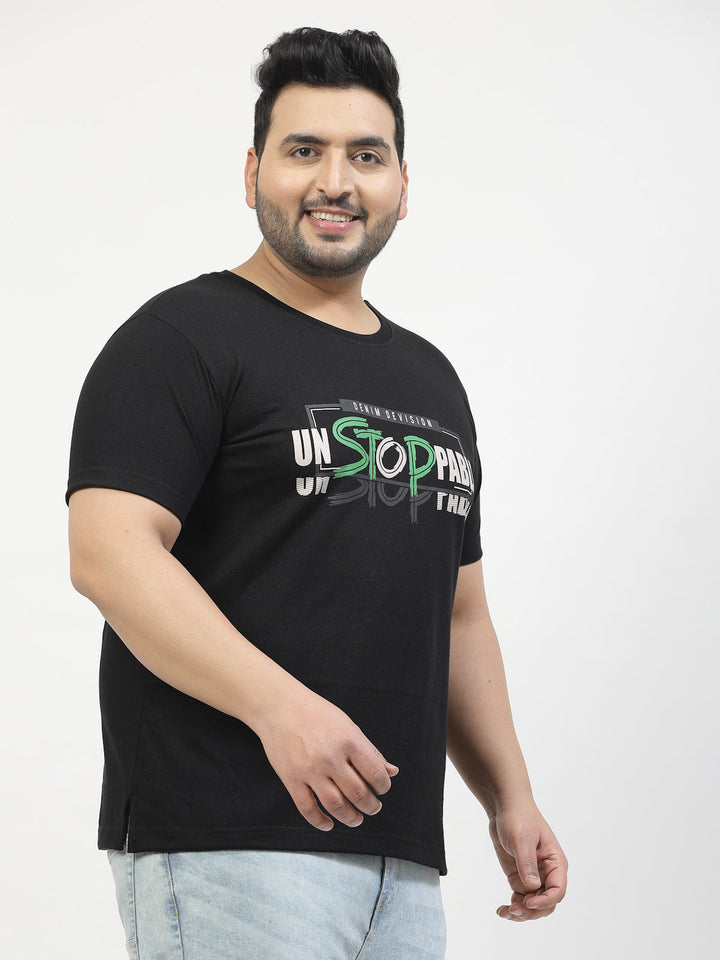 Plus Size  Typography Printed Round Neck Short Sleeves Cotton T-shirt