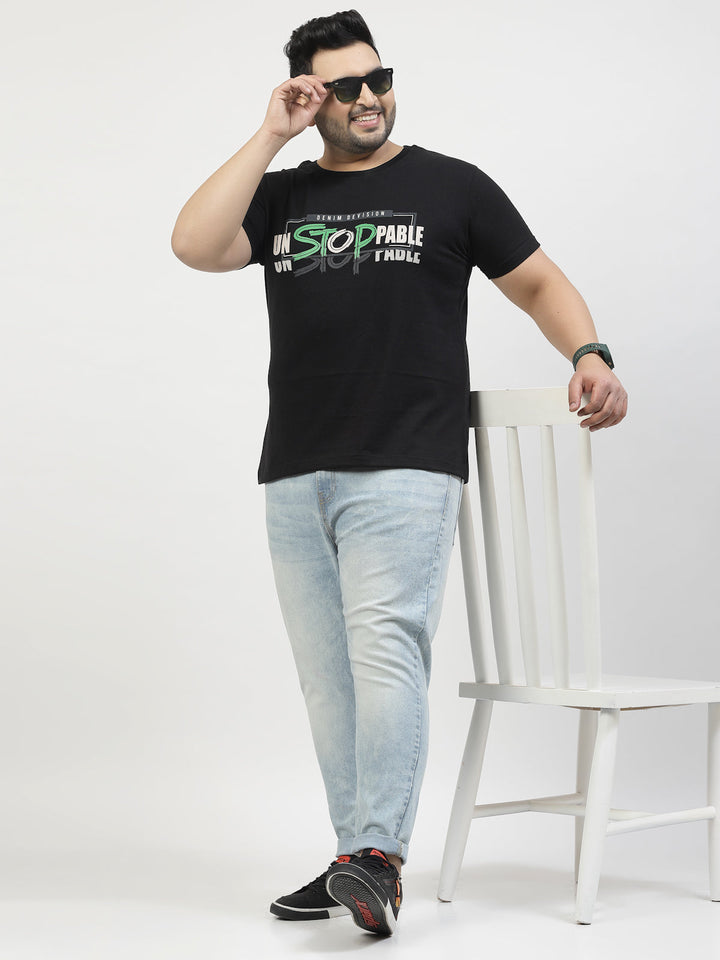 Plus Size  Typography Printed Round Neck Short Sleeves Cotton T-shirt
