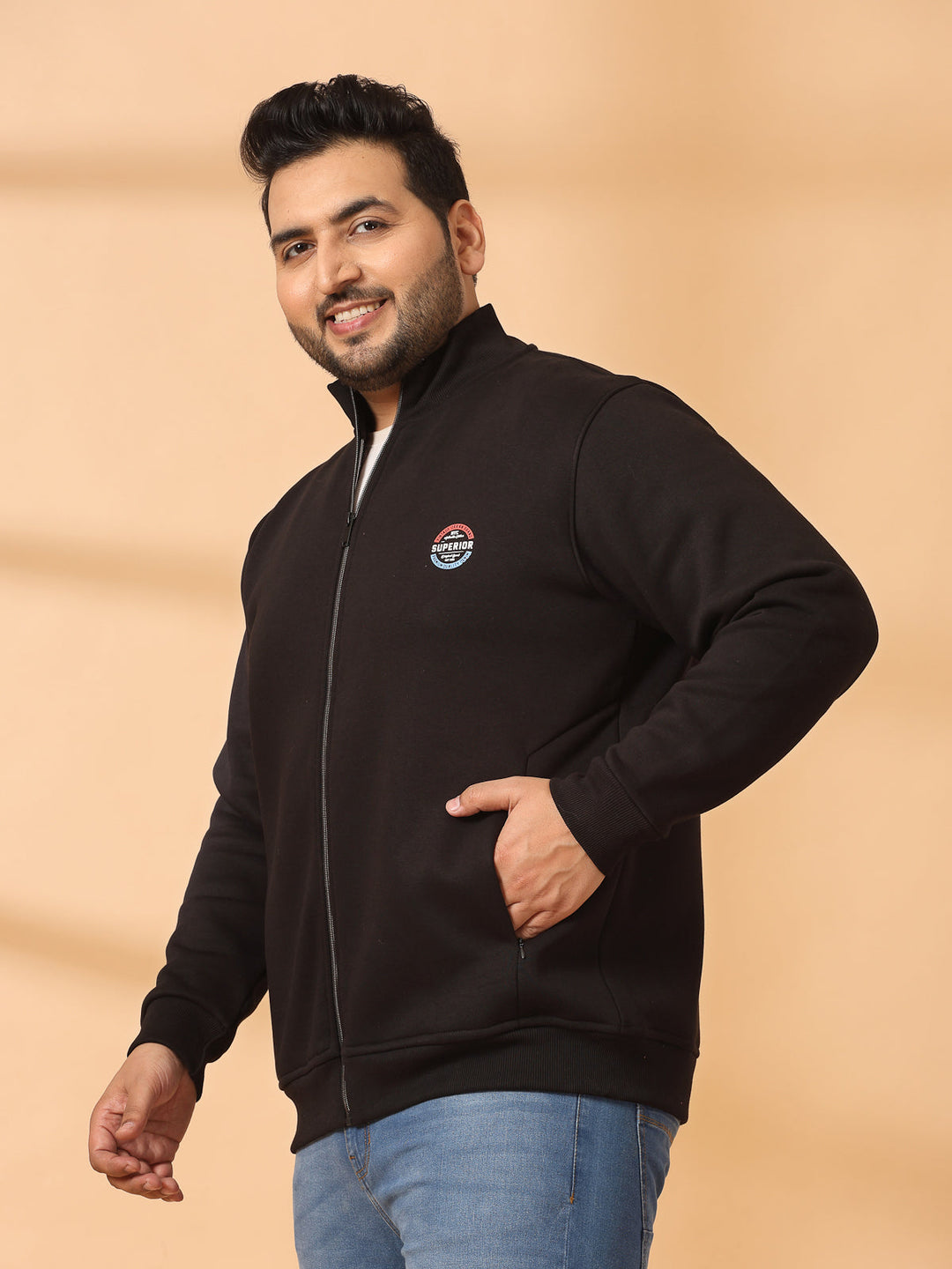 Plus Size Men Fleece Open Front Jacket