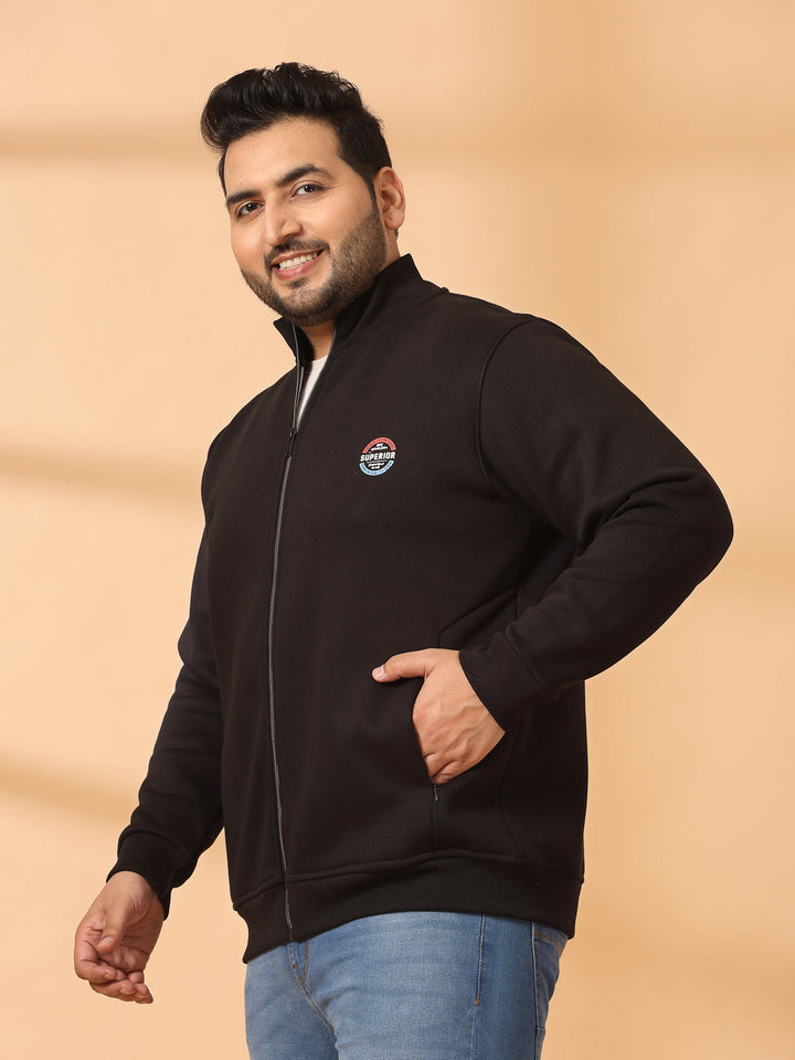 Plus Size Men Fleece Open Front Jacket