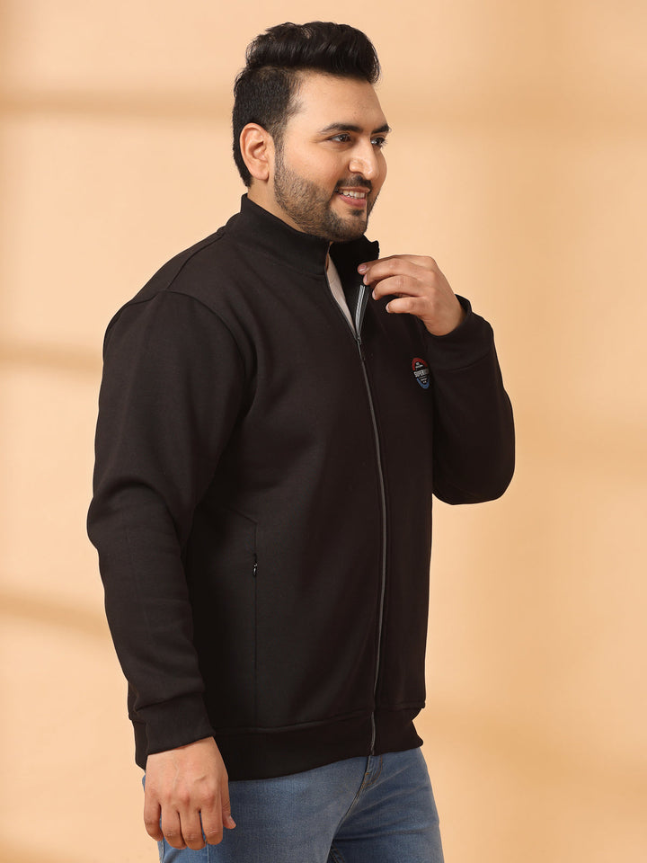 Plus Size Men Fleece Open Front Jacket