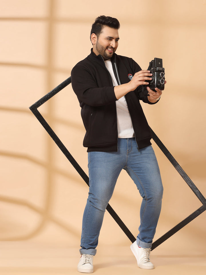Plus Size Men Fleece Open Front Jacket