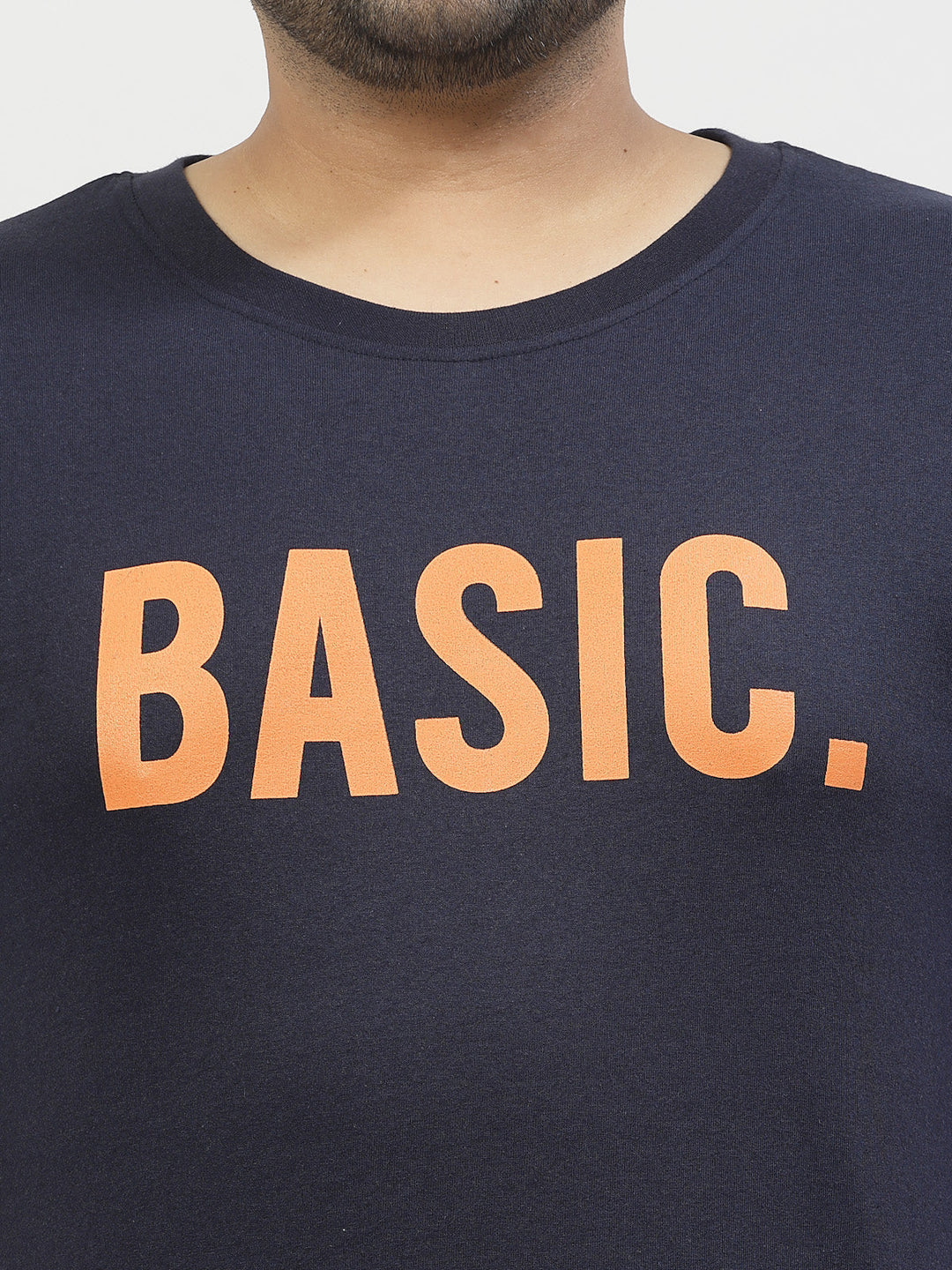 Plus Size Men Navy Blue Printed Pure Cotton T-shirt