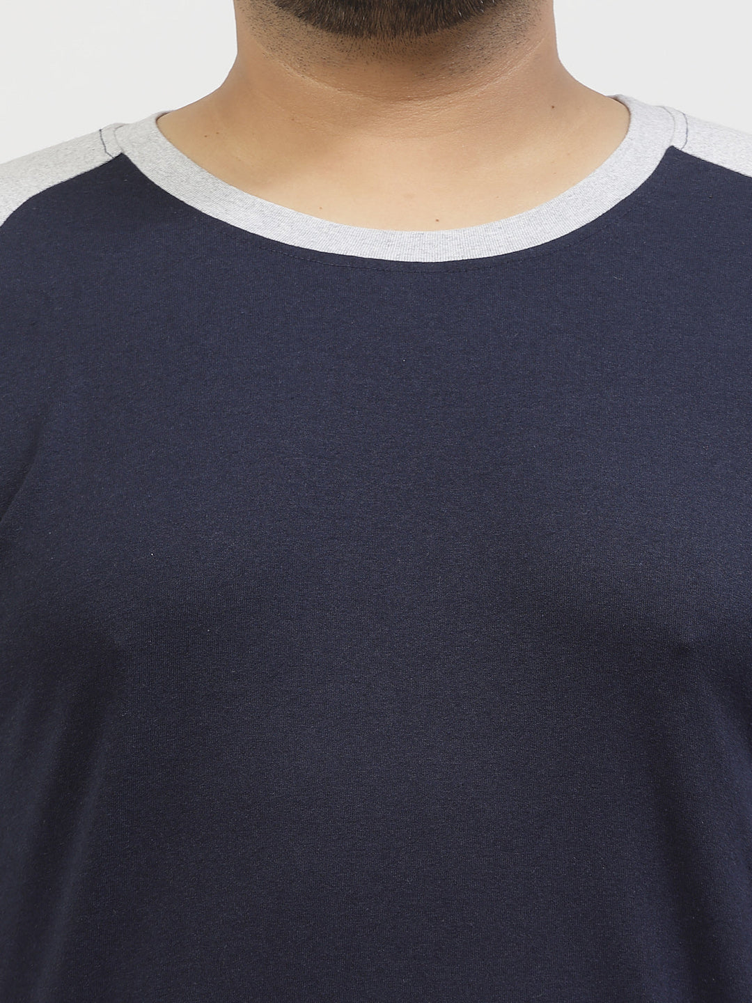 Plus Size Men Grey Navy Round Neck Pure Cotton T-shirt