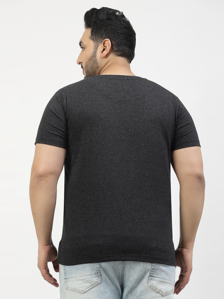 Plus Size Men  Grey & Yellow Pure Cotton T-shirt