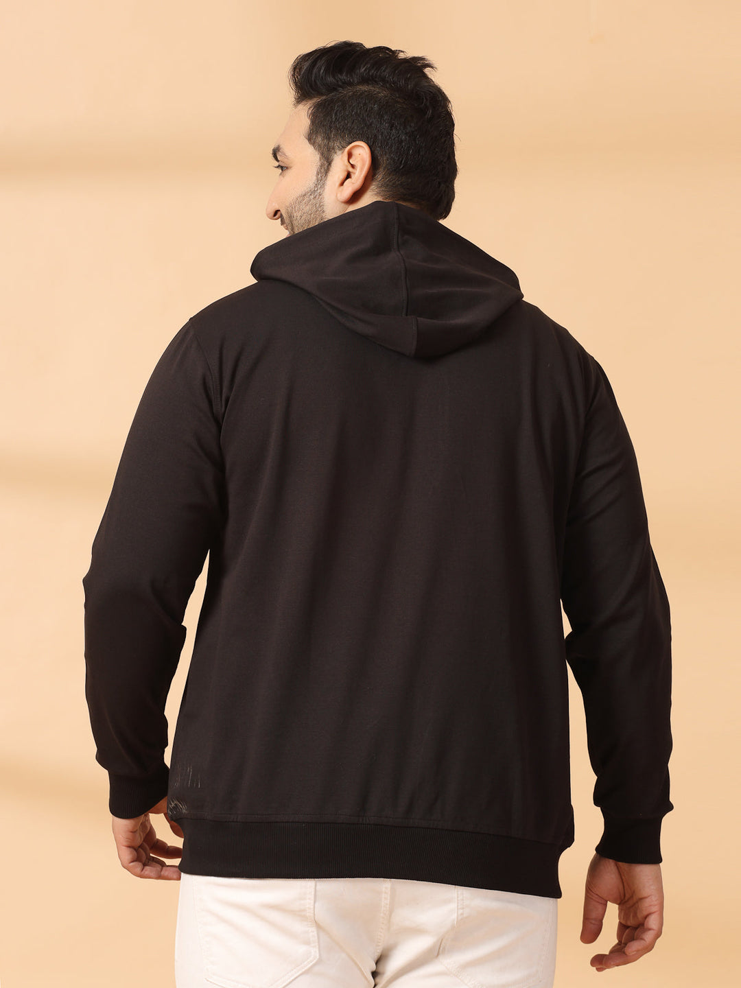 Plus Size Men Solid High Neck Cotton Front-Open Sweatshirt
