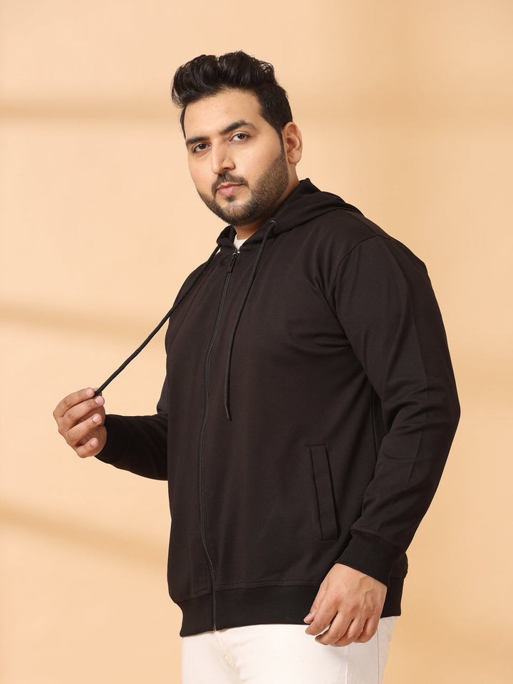 Plus Size Men Solid High Neck Cotton Front-Open Sweatshirt