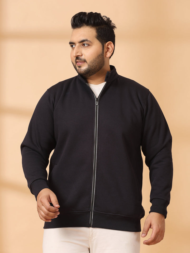 Plus Size Men Solid Cotton Front-Open Sweatshirt