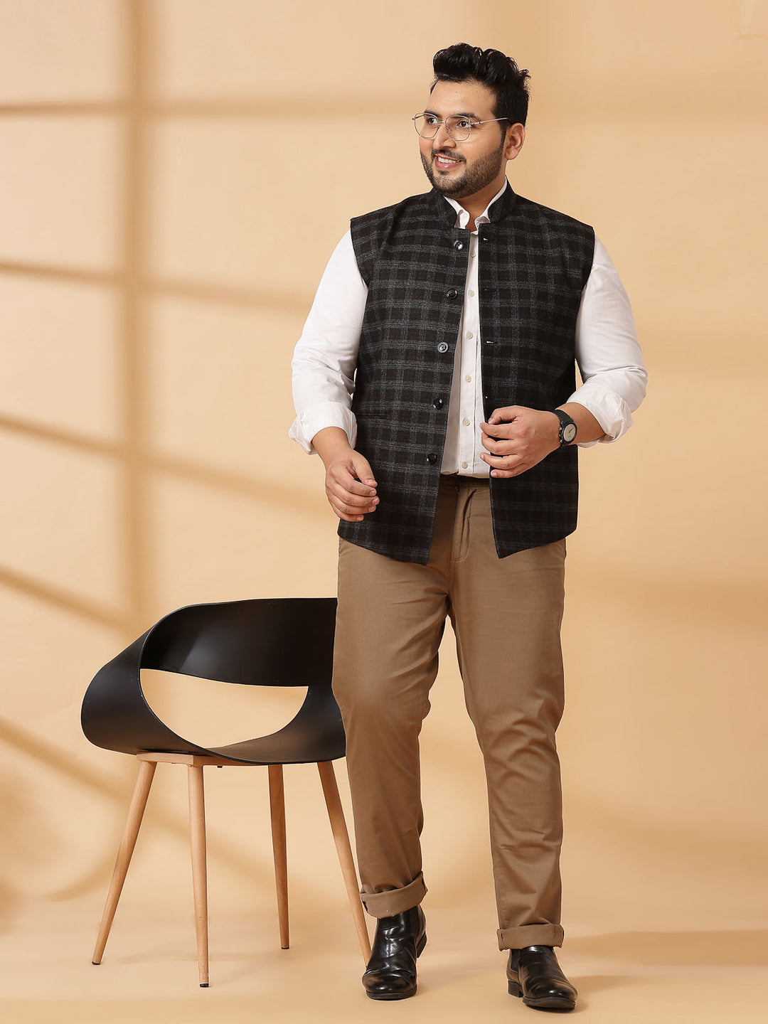 Plus Size Printed Woven Nehru Jacket