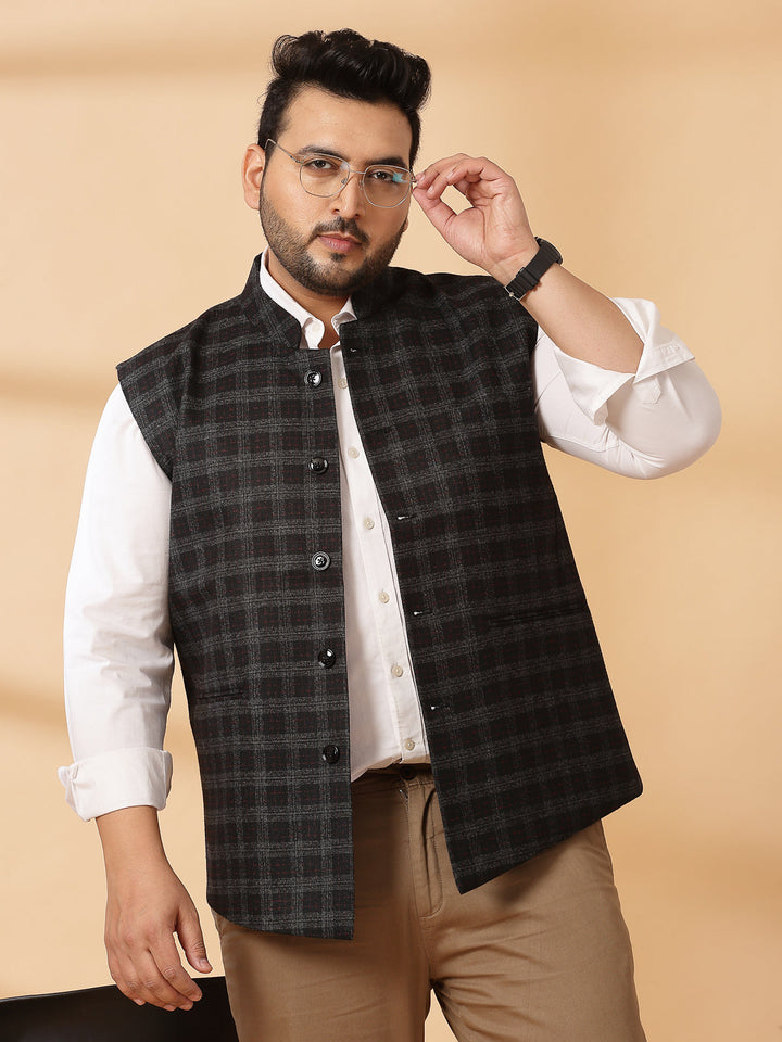 Plus Size Printed Woven Nehru Jacket
