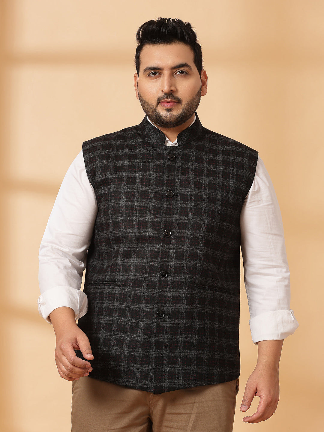 Plus Size Printed Woven Nehru Jacket