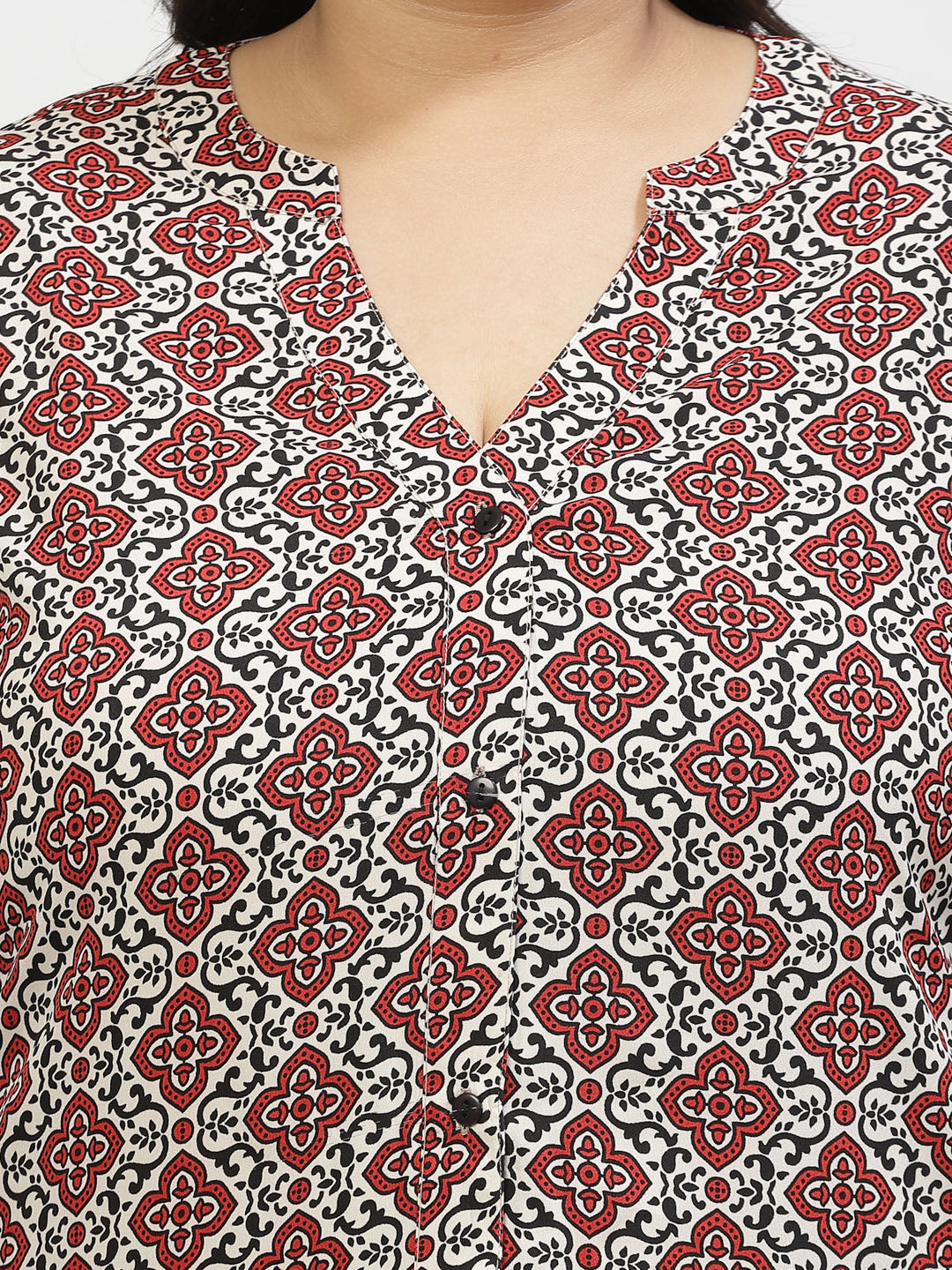 Plus Size Print Mandarin Collar Top