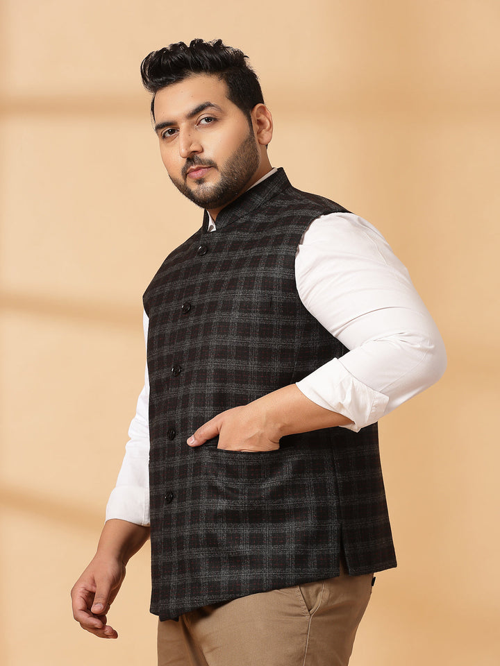 Plus Size Printed Woven Nehru Jacket