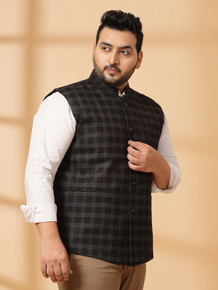 Plus Size Printed Woven Nehru Jacket