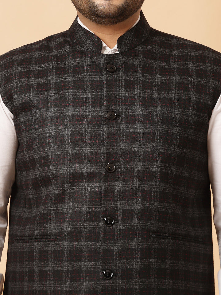 Plus Size Printed Woven Nehru Jacket