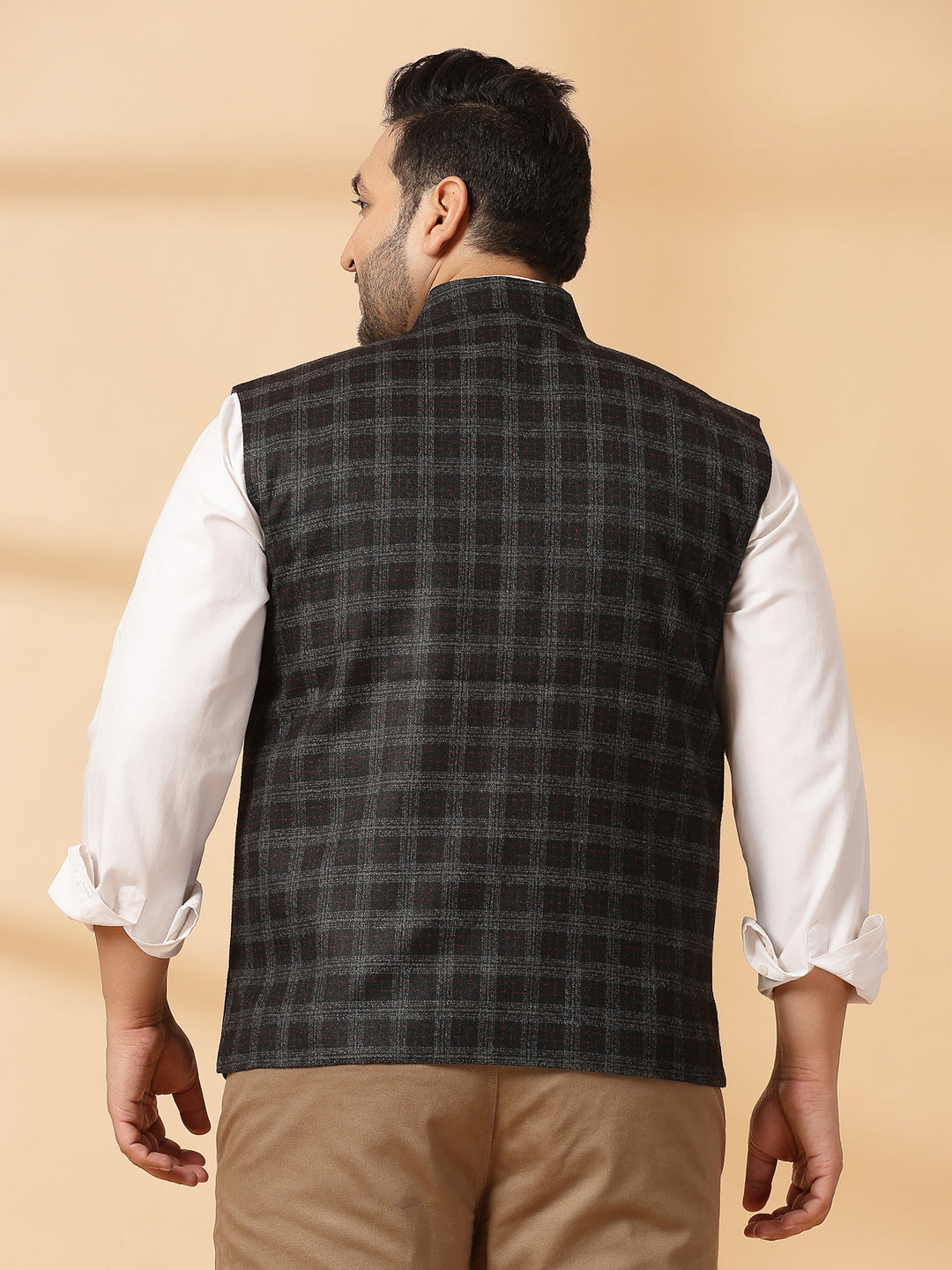 Plus Size Printed Woven Nehru Jacket