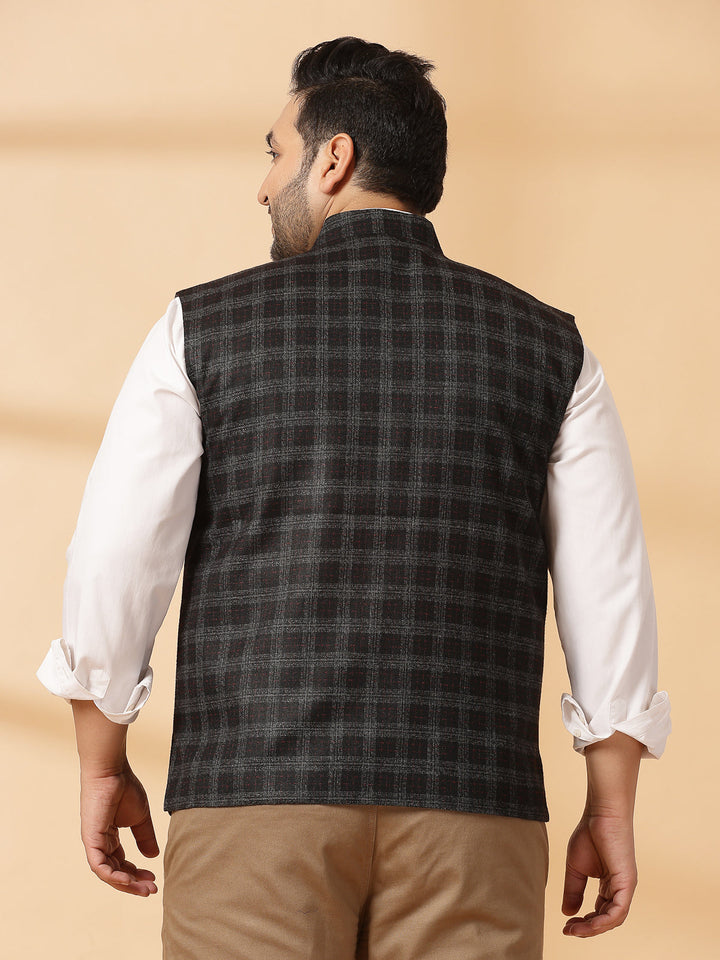 Plus Size Printed Woven Nehru Jacket