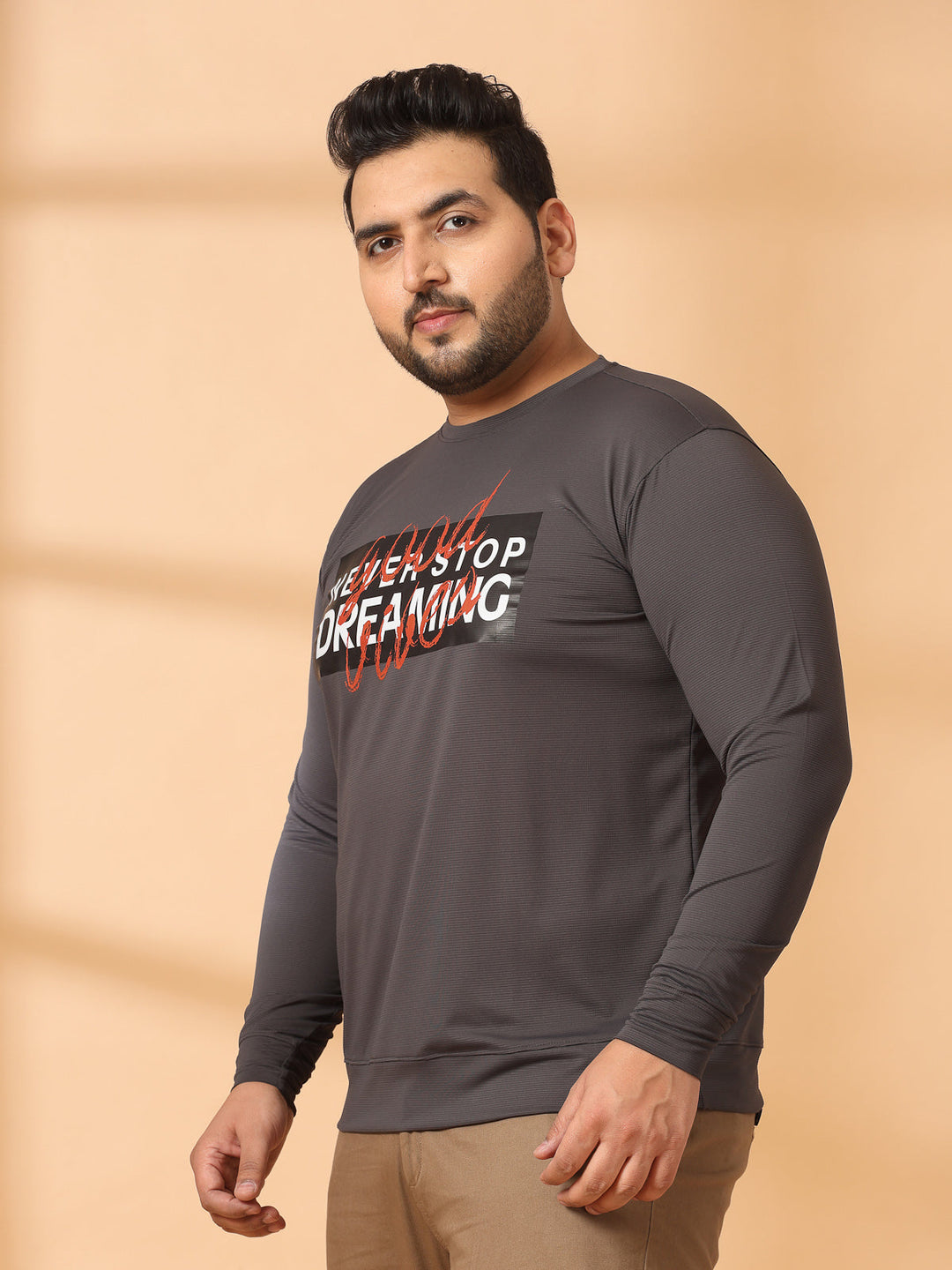 Plus Size Men  Typography Printed Cotton Sweatshirt