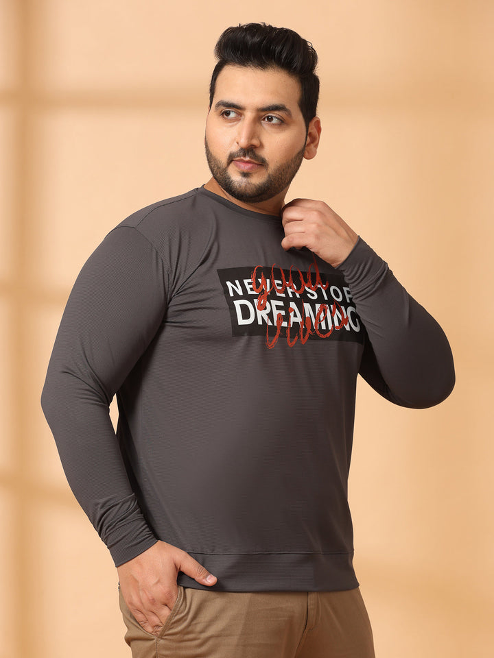 Plus Size Men  Typography Printed Cotton Sweatshirt