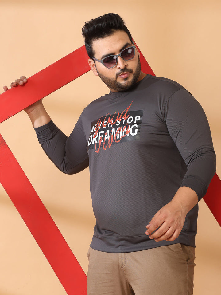 Plus Size Men  Typography Printed Cotton Sweatshirt