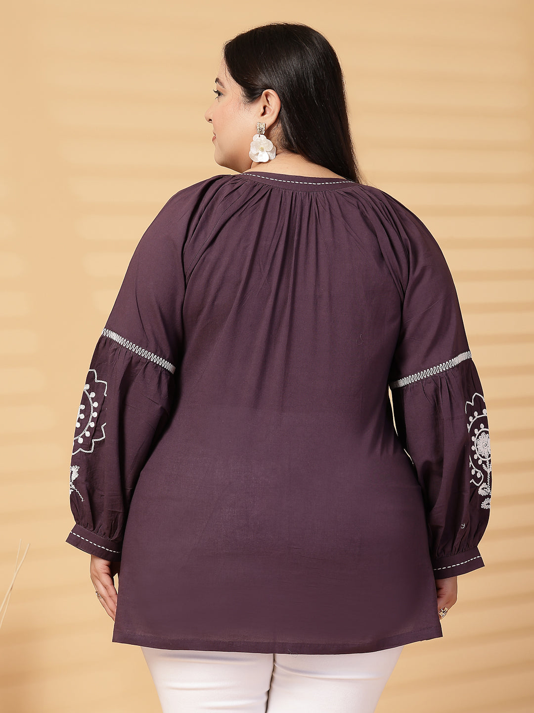 Plus Size Women  Solid V-Neck Top