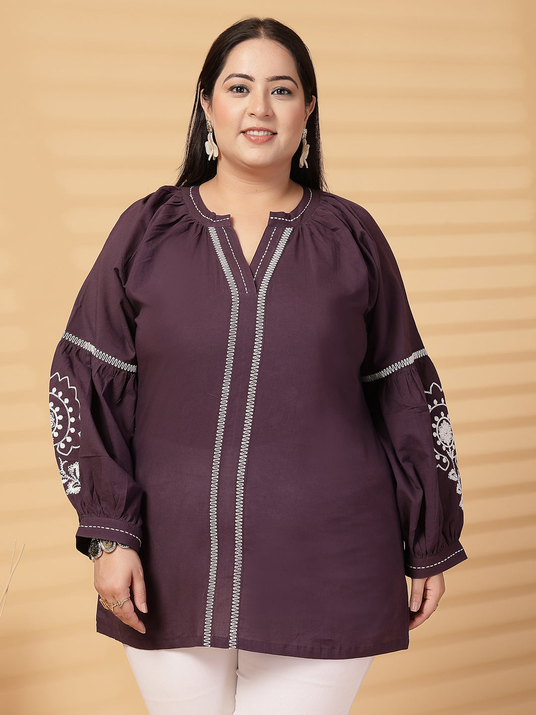 Plus Size Women  Solid V-Neck Top