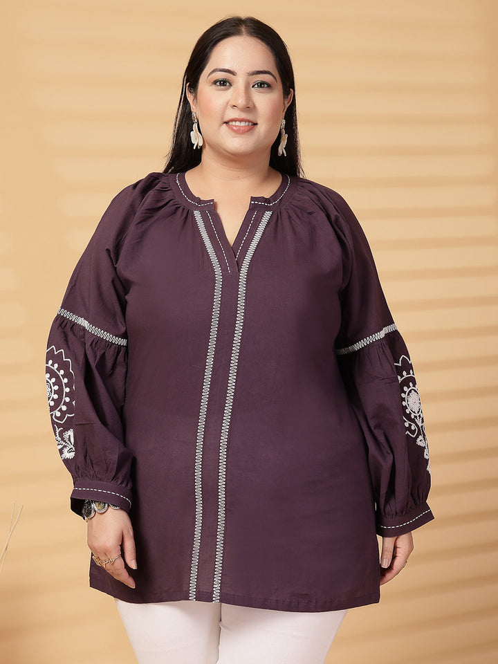 Plus Size Women  Solid V-Neck Top