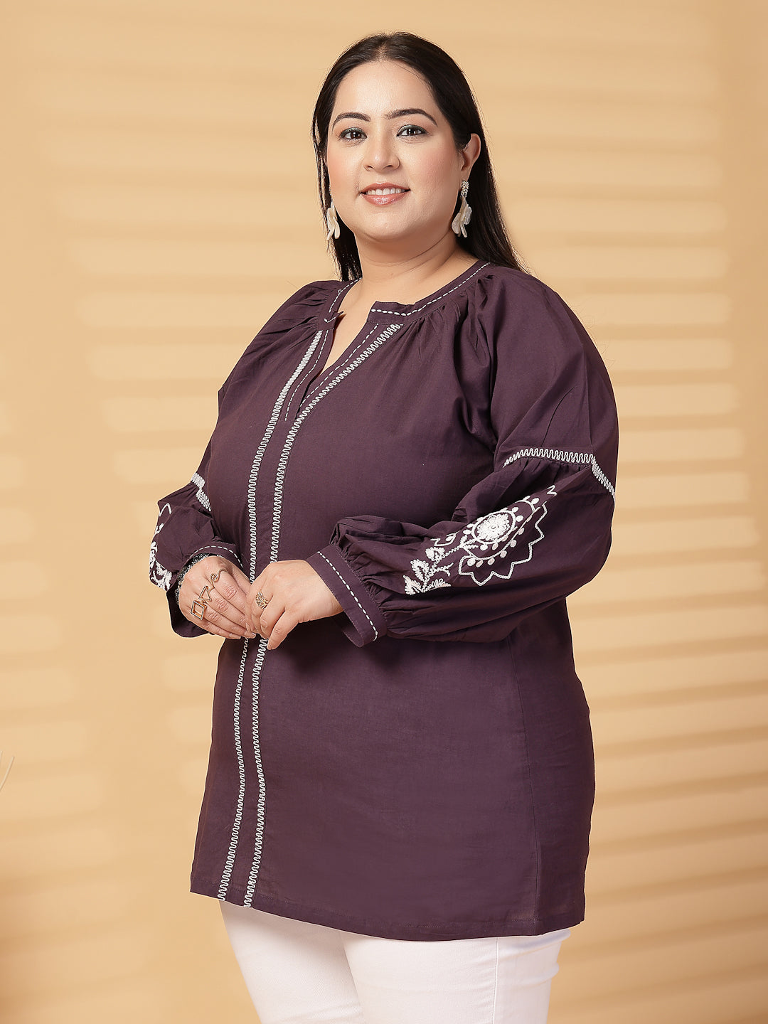 Plus Size Women  Solid V-Neck Top