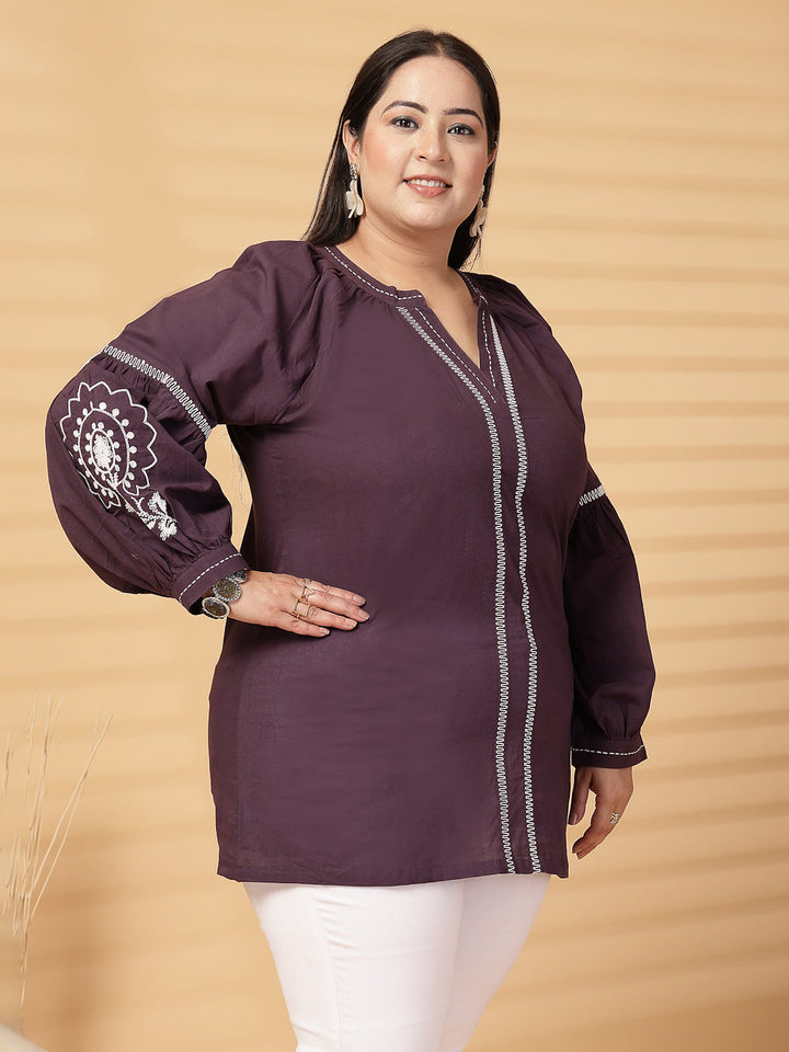 Plus Size Women  Solid V-Neck Top