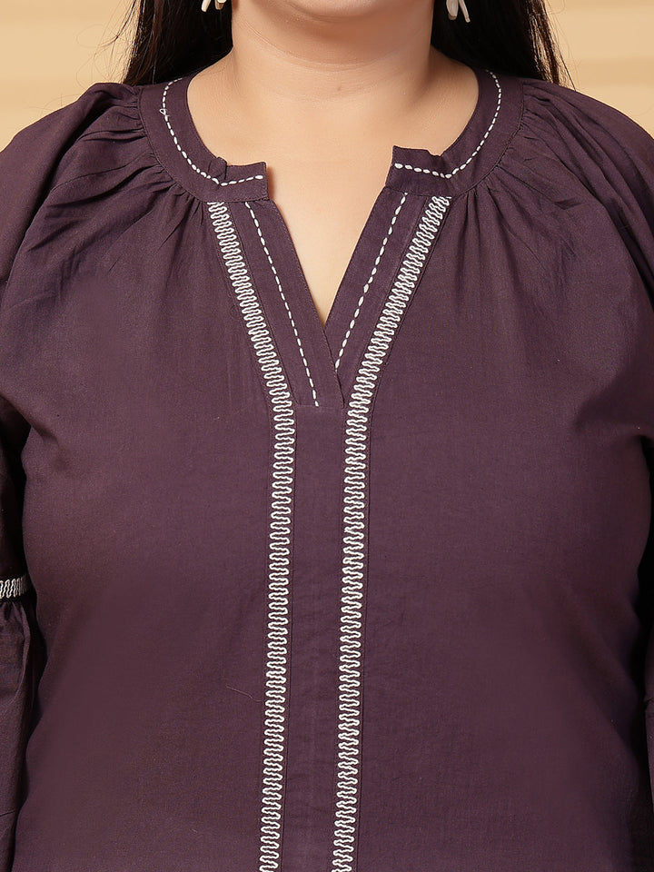 Plus Size Women  Solid V-Neck Top